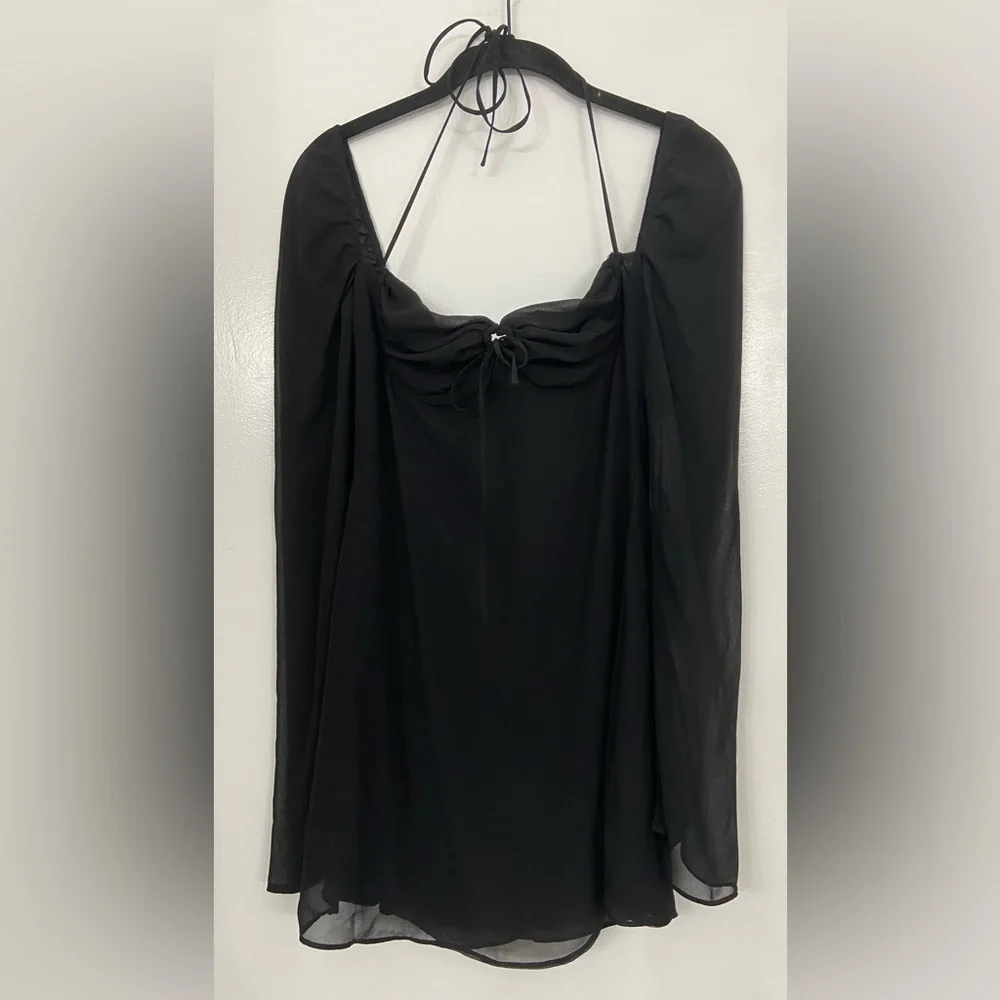 House of CB Babydoll Black Chiffon Halter Mini Dress Black Size Small